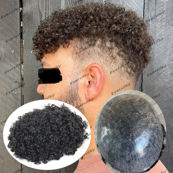 Patvarus Visą PU Bazės Vyrų Toupee 12mm Džeris Garbanotas Žmogaus Plaukų Vyras Perukai Pakeitimo Gamtos Valsčiaus Plaukų Gabalus, Protezavimas Sistema