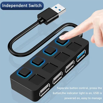 4 Prievadai USB 3.0 Hub su Atskirų LED Apšviestas Maitinimo jungiklis, USB HUB Adapteris Expander Multi USB Skirstytuvo, skirtą 