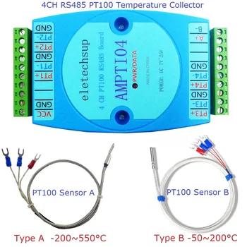 4CH -40~300 Celsijaus PT100 MTTP Temperatūros Jutiklis Kolektoriaus Modulis RS-485 Analoginis Skaityti Modbus RTU PLC 