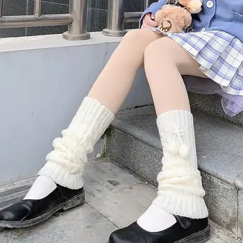 Moterų Megzti Kojų Šildytuvus Karšto Japanese Lolita Saldus Mergina Kojos Padengti Rudens Žiemos Vilnos Kamuolys Megzti Koja Padengti Punk Y2k Kojinės