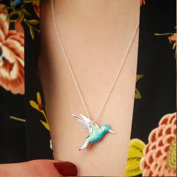 Unikalus Dizainas Hummingbird Pakabukas Karoliai Moterų Mėlyna Emalį Paukščių Gyvūnų Clavicle Grandinės Papuošalai Dovana