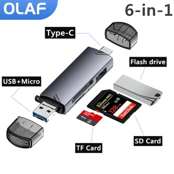 Olaf 6 1 OTG USB3.0 C Tipo Adapteris, Skirtas Mobiliesiems PC Micro USB Adapterį Flash Drive Smart Atminties Kortelių Skaitytuvas TF/SD Kortelių Skaitytuvas