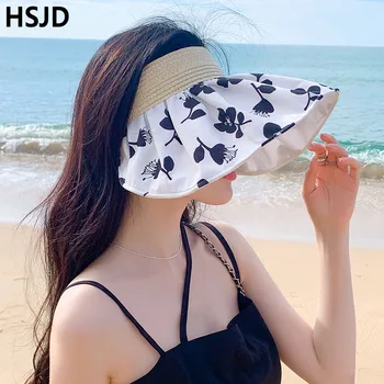Moteris, Lauko Paplūdimio Saulės Big Kraštų Saulės Skrybėlę Vasaros Kelionių Žirgais UV Apsauga Sun Flower Tuščias Top Hat, Sulankstomas Kepurės Snapeliu