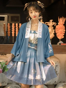 Vasarą Naujasis Kinijos Stiliaus Plonas Saulės Marškinėliai Pagerėjo Hanfu Song Dinastija Trumpas Moterų 3 Dalių Kostiumą