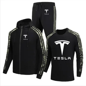 Atsitiktinis vyriški švarkai Tesla automobilio Logotipas Spausdinti Pavasarį, Rudenį Medvilnės Aukštos Kokybės vyriški striukė + džemperis + kelnės trijų dalių kostiumą