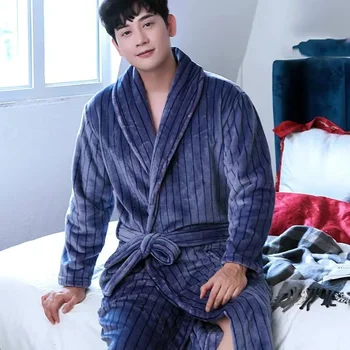 Negabaritinių 3XL Vyrų Flanelė Chalatas Kimono Batrobe savo Žiemos Šiltas Sleepwear Nitown Erkių Koralų Vilnos Nitwear ome Clotes