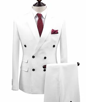 Vyrų Kostiumai 2 vnt dvieiliai Groomsmen Balta Šampano Atvartas Verslo Tuxedos Formalios Vestuvių(Švarkas+Kelnės)
