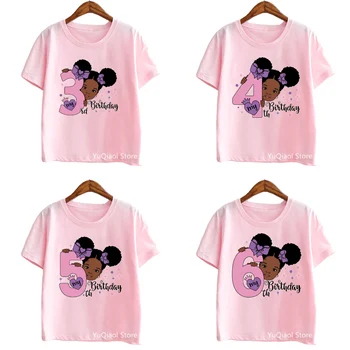 Rožinės spalvos Marškinėlius Kūdikių Bamblys Mergina Mano 2-7-ojo Gimtadienio Mielas Afro Black Princess Spausdinti Grafinis T Marškinėliai Vaikams Dovanų/Šiuo Vasarą Viršų